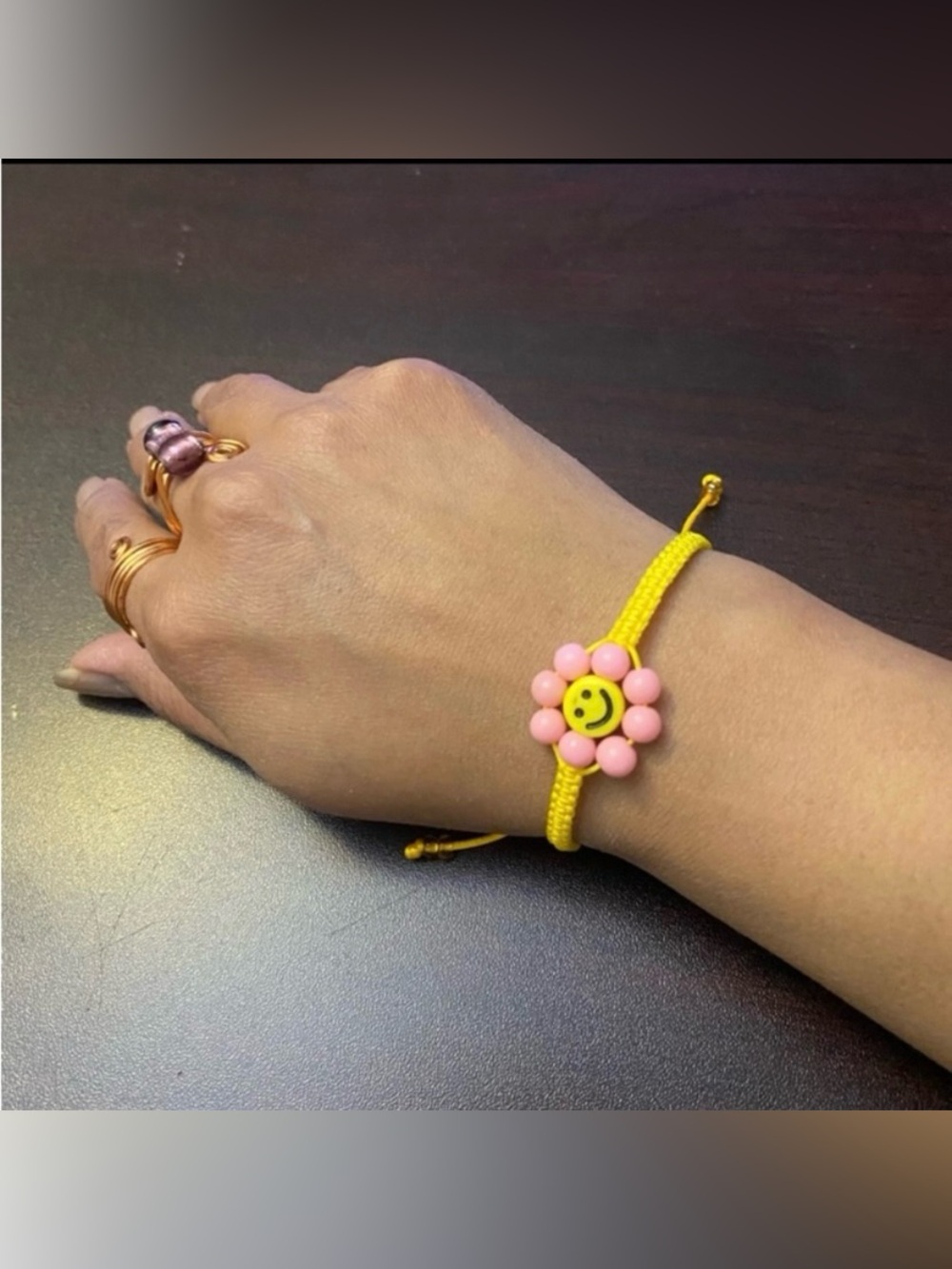 Smiley Flower Bracelet in Pink and Yellow